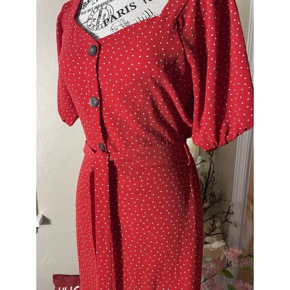 MONTEAU Red Polka Dot Puff Sleeve Mini Dress X-SMALL Swweetheart - Picture 4 of 9